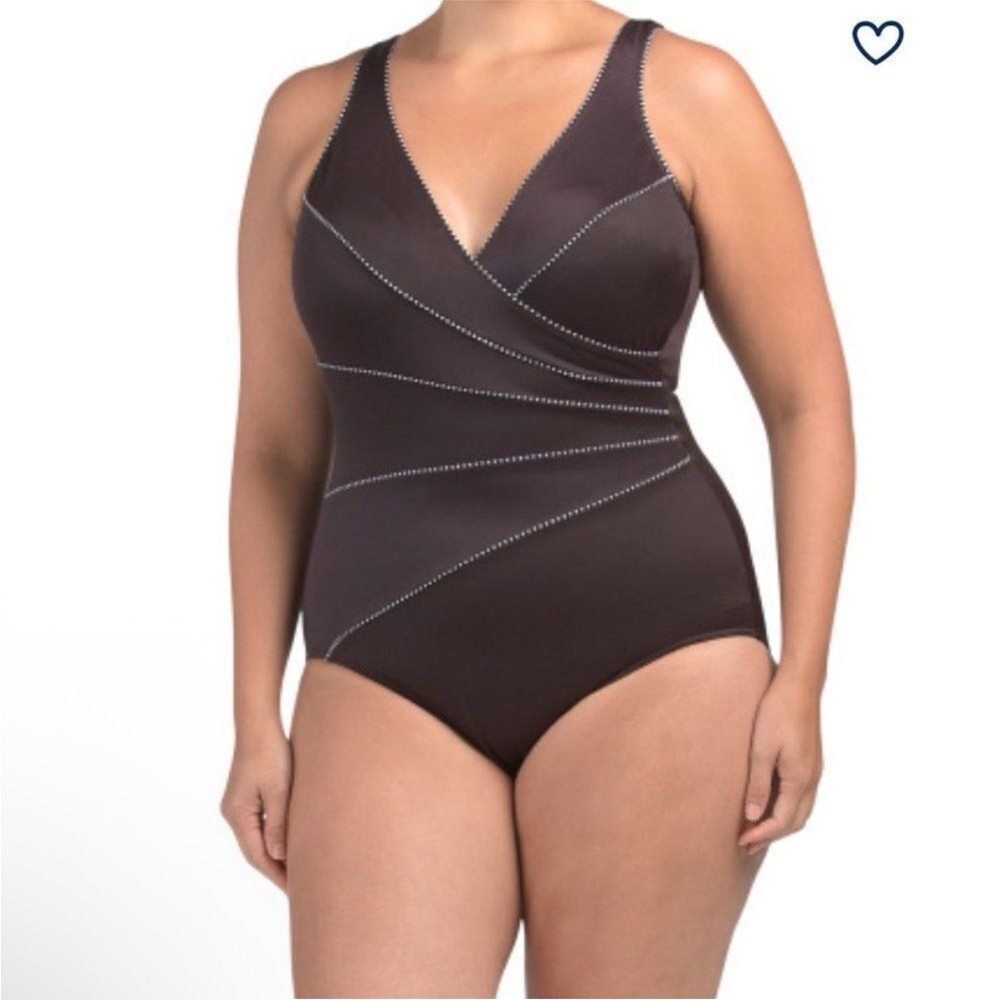 NWT Miraclesuit Horizon One Piece Swimsuit Tummy Control Slimming Brown Size 18